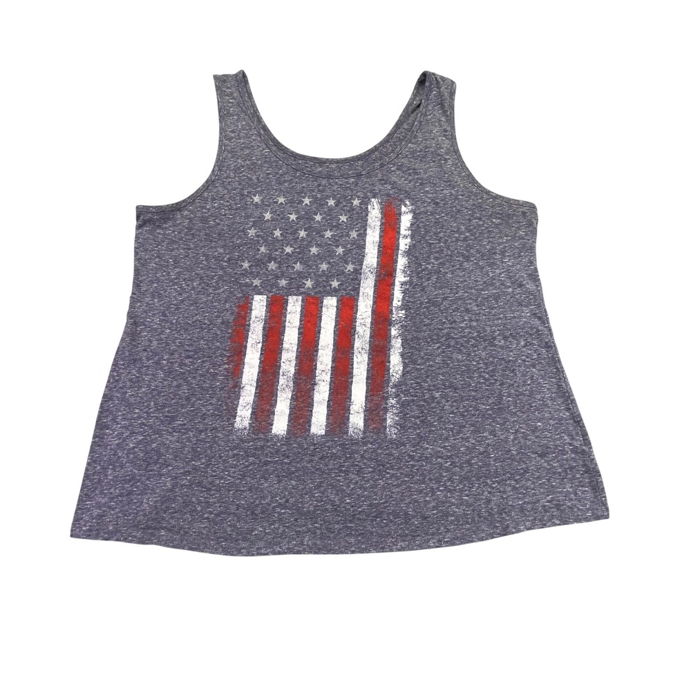 Made In The USA Shirt Women's Medium Patriotic American Flag Tank‎ Top Gray